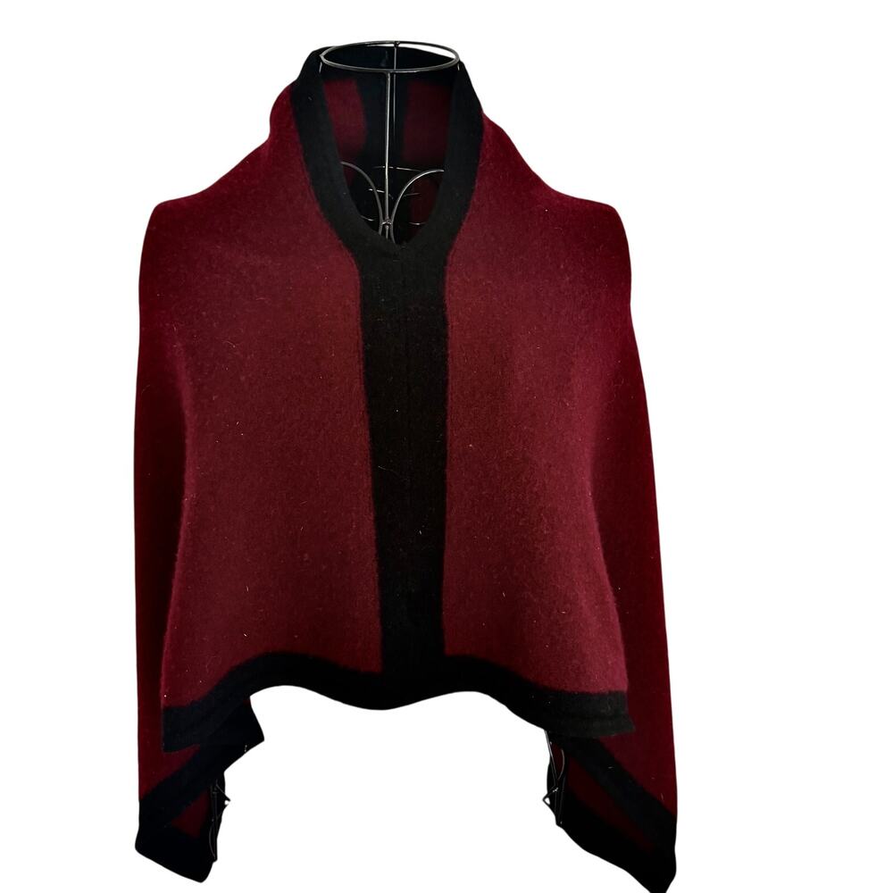 100% Cashmere Burgundy Short Poncho Cape Sweater Pullover Indie Retro Whimsygoth